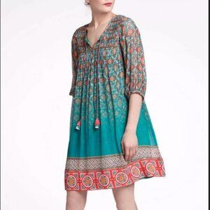 Anthropologie Tanvi Kedia Knee Length peasant dress gypsy bohemian tassels M